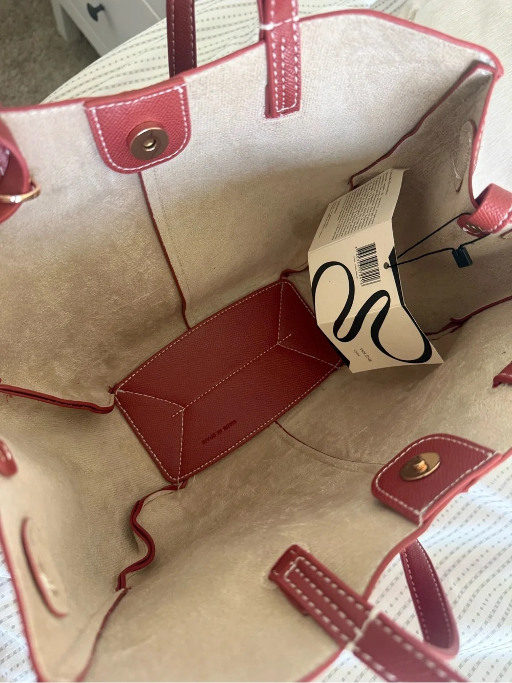Polene Cyme Mini Red Clay Leather Tote Bag